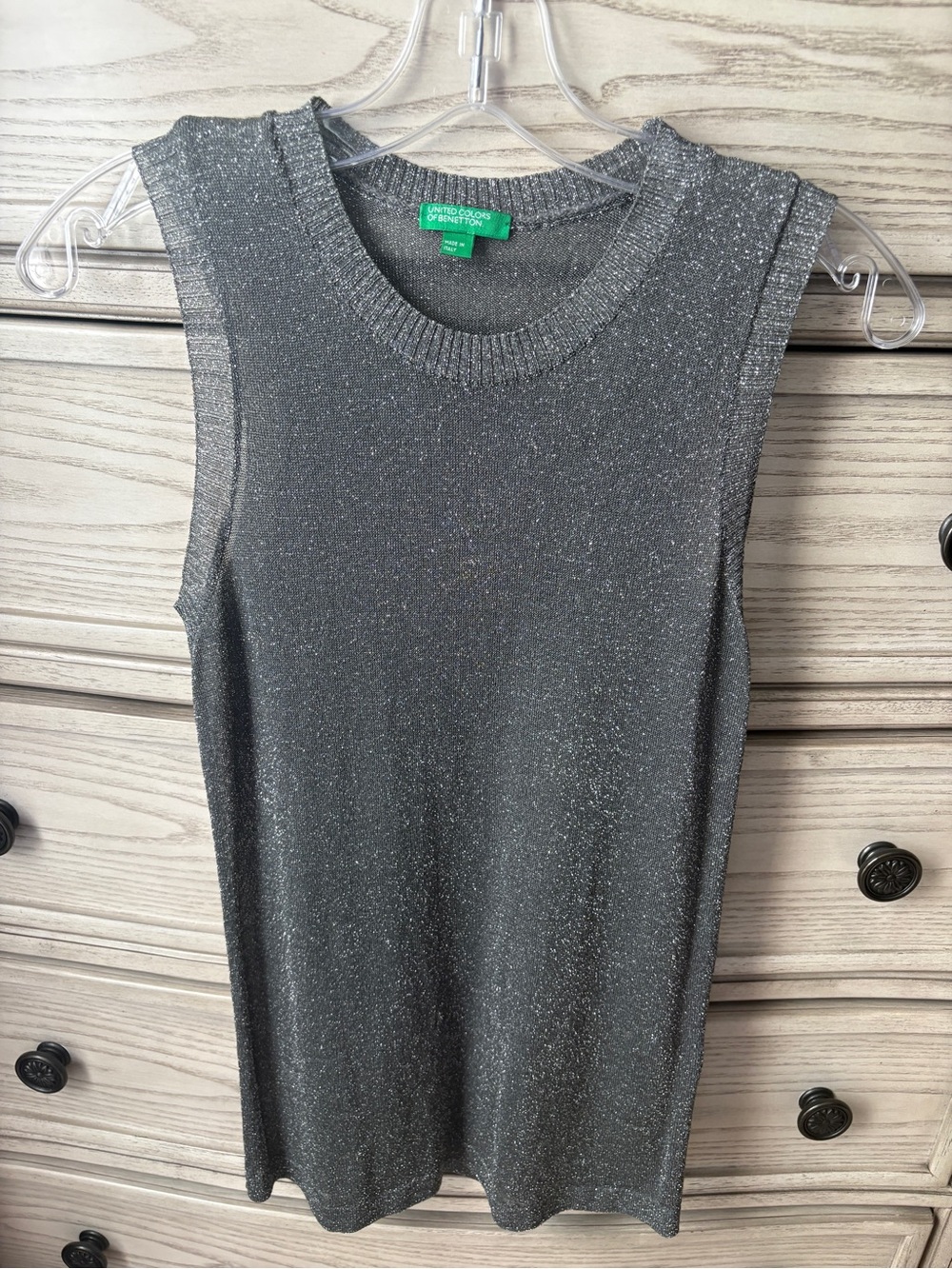 United Colors of Benetton Metallic Silver Knit Sleeveless Top - Made in Italy